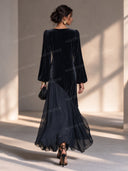Elegant Velvet Chiffon Long Sleeve Maxi Dress