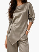 Retro Embroidered Waist Belt Satin Shirt & Harem Pants Set