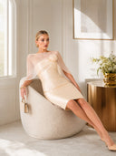 Asymmetrical One-Shoulder Sheer Shawl Satin Midi Dress