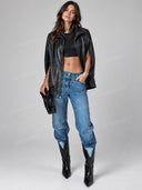 Faux Leather Cape Vest Jacket
