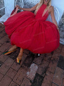 Elegant Organza Bubble Hem Midi Dress