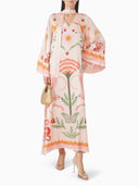 Azure Dream Printed Tie Neck Maxi Dress