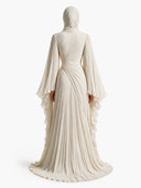 Elegant Pleated High-Neck Cape Sleeve Chiffon Maxi Dress