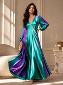 Luxury Satin Gradient V-Neck Maxi Dress