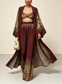 Burgundy Peacock Print 3 Piece Set