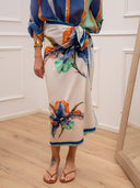 Striped Print Button-Up Shirt & Wrap Midi Skirt Set