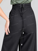 Elegant Deep V Bodysuit Wide Leg Pants Two Piece Set
