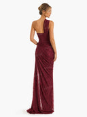 Elegant One-Shoulder Lace Draped Maxi Dress