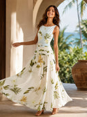 Fresh Sleeveless Boat Neck Printed Party Maxi Dress