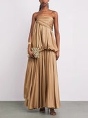 Elegant Satin Ruched Strapless Maxi Dress