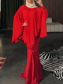 Pleated Cape Top & Satin Mermaid Maxi Skirt Two‑Piece Set