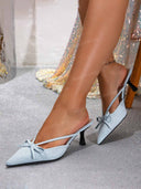 Denim Bow Detail High Heel Shoes