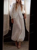 Elegant Lace Ruffle Blazer & Balloon Pants Set