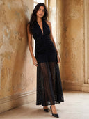 Elegant Deep V-Neck Cutout Lace Maxi Dress