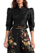 Exquisite Ruched Twill Crop Top & Floral Satin Wide-Leg Pants Set