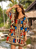 Bohemian Style Ethnic Print Short-sleeved Mini Dress