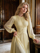 Elegant Ruched Chiffon Waist-Defined Maxi Dress