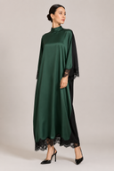 Elegant Color-Block Reversible Satin Lace-Trim Maxi Dress