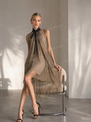 Elegant Sleeveless Asymmetric Sheer Chiffon Midi Dress
