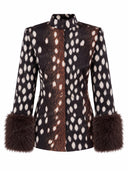 Elegant Animal Print Feather Trim Jacket