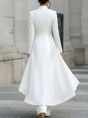 Elegant Mandarin Collar High-Low Jacket & Pants Two Piece Set