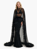 Elegant Sheer Feather Trim Top & Mermaid Maxi Skirt Two-Piece Set