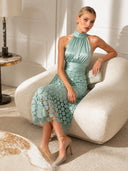 Elegant Circular Embroidery Cutout Midi Dress