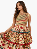 Pleated Deign Printed Maxi Dress