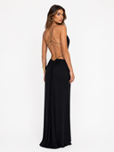 Sexy Metal Chain Cut-Out Backless Lace-Up Draped Maxi Dress