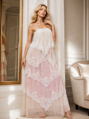 Ombre Tiered Lace Trim Spaghetti Strap Maxi Dress