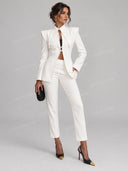 Elegant Cutout Blazer & Straight Leg Pants Set