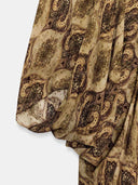 Paisley Print Deep V-Neck Draped Maxi Dress