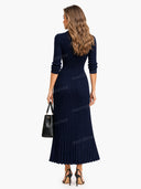Elegant Button-Front Lapel Knit Maxi Dress