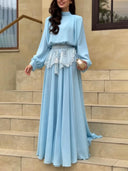 Elegant High-Neck Chiffon Top & Flowy Skirt Set