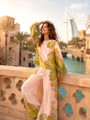 Exquisite Floral Feather Trim Crop Top & Wide Leg Pants Two-Piece Set