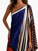 Elegant One-Shoulder Abstract Print Draped Maxi Dress