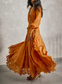 Exquisite Embellished Wrap-Waist Lace-Hem Maxi Dress