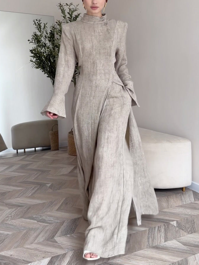 Elegant Stand Collar Long Sleeve Top & Pant Two-Piece Set