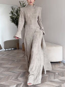 Elegant Stand Collar Long Sleeve Top & Pant Two-Piece Set