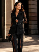 Tailored Lace Panel Blazer & Flare Pants Set