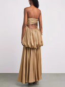 Elegant Satin Ruched Strapless Maxi Dress