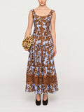 Floral Print Square Neck Crochet Lace Trim Maxi Dress