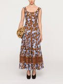 Floral Print Square Neck Crochet Lace Trim Maxi Dress