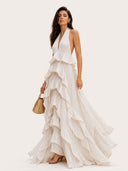 Layered ruffle bohemian beach maxi dress