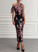 One-Shoulder Floral Embroidery Maxi Dress