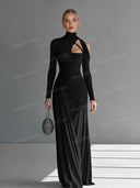 Casual Silky Stretch Pleated Cutout Maxi Dress