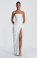 Strapless Pleated Slit Maxi Dress