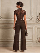 Elegant Sequin Floral High Neck Wide Leg Jumpsuit