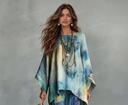 Exquisite Tie-Dye Print Batwing Sleeve Shirt & Pants Two-Piece Set