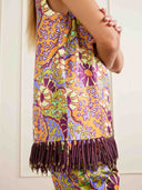 Exquisite Retro Floral Print Tassel Top & Wide-Leg Pants Two-Piece Set
